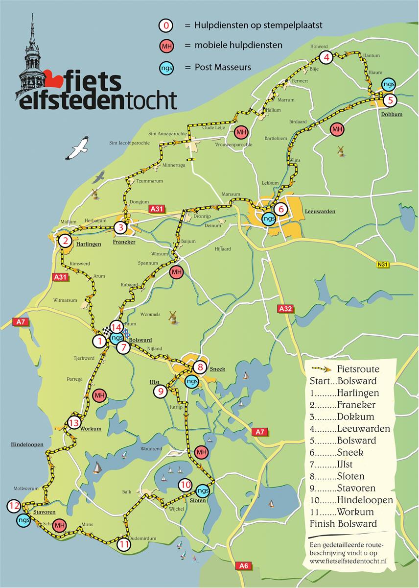 Friese Elfsteden Rijwieltocht - Route